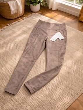 Athleta Delancey Moto Leggings Metallic Taupe Shimmer Size M NWT